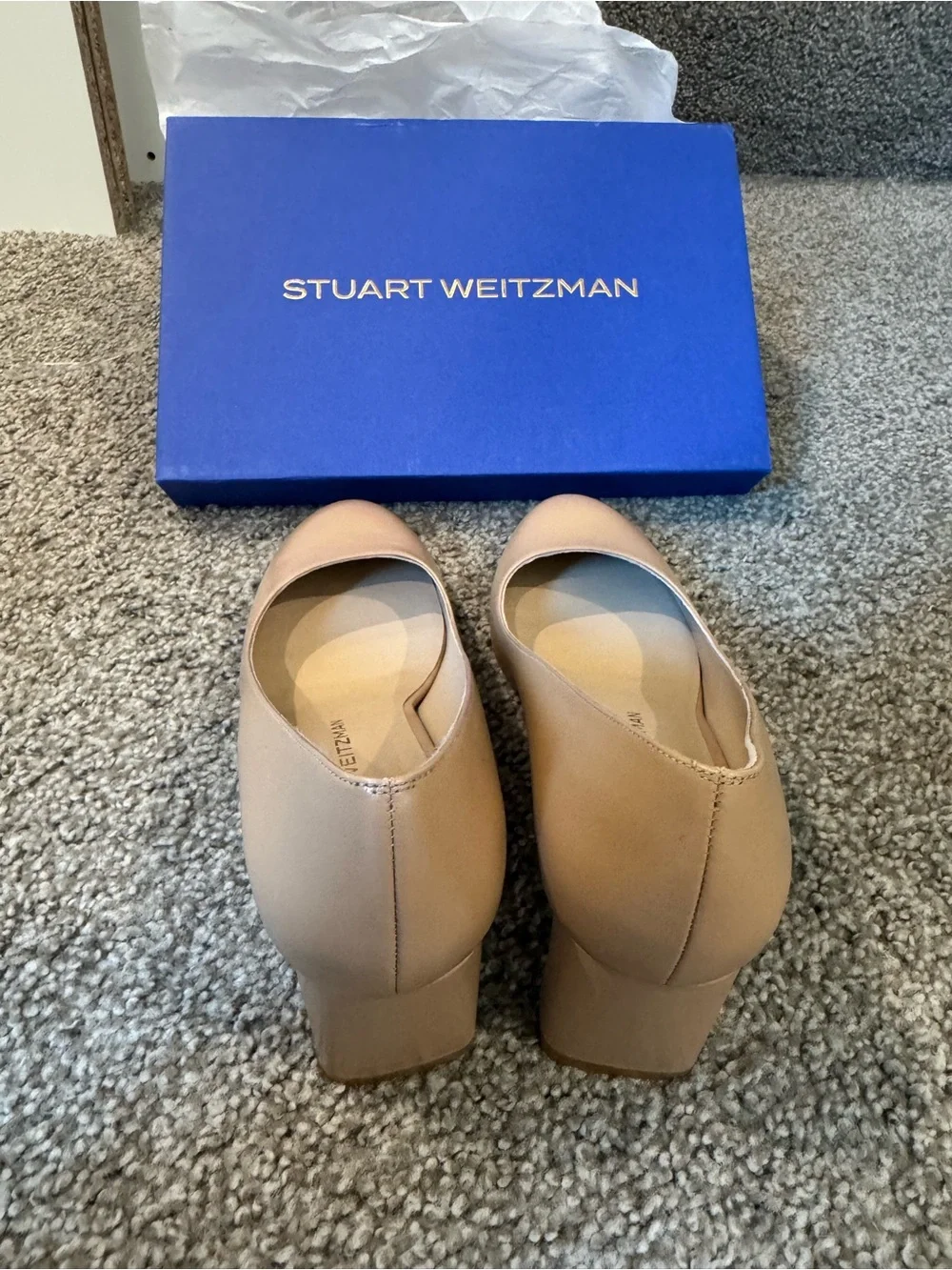 NEW in box: Stuart Weitzman Babette 60 Adobe Nude Tan Block Heel Pump Size 9B